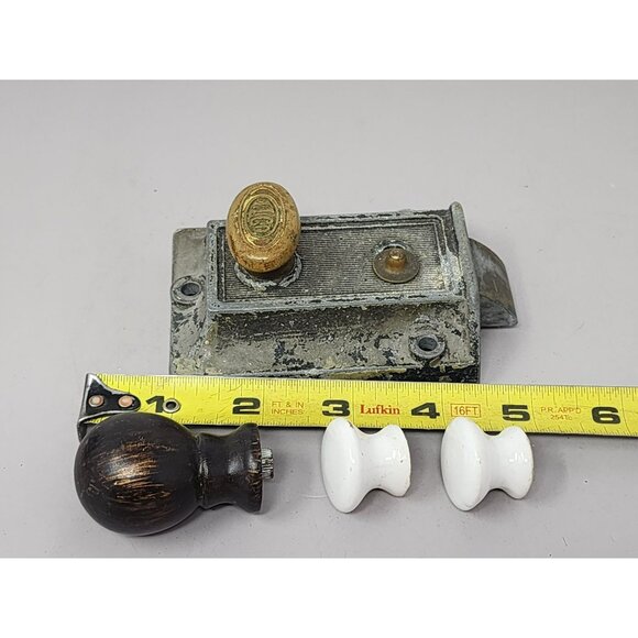 Antique ILCO Door‎ Mortise Lock Set With Brass Knob & Two Ceramic White Handles - Picture 8 of 9